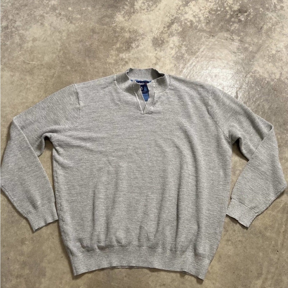 Johnnie O Sweater Mens Size XL Blue Split V Neck Casual Textured Golf
